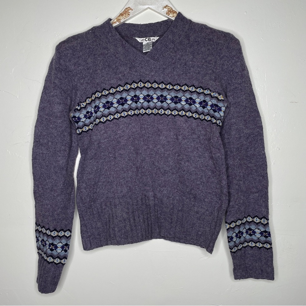Code Bleu Wool Blend V Neck Winter Fair Isle Patt… - image 1